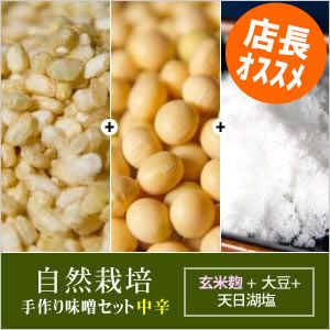 自然栽培 手作り味噌セット(中辛) 玄米麹